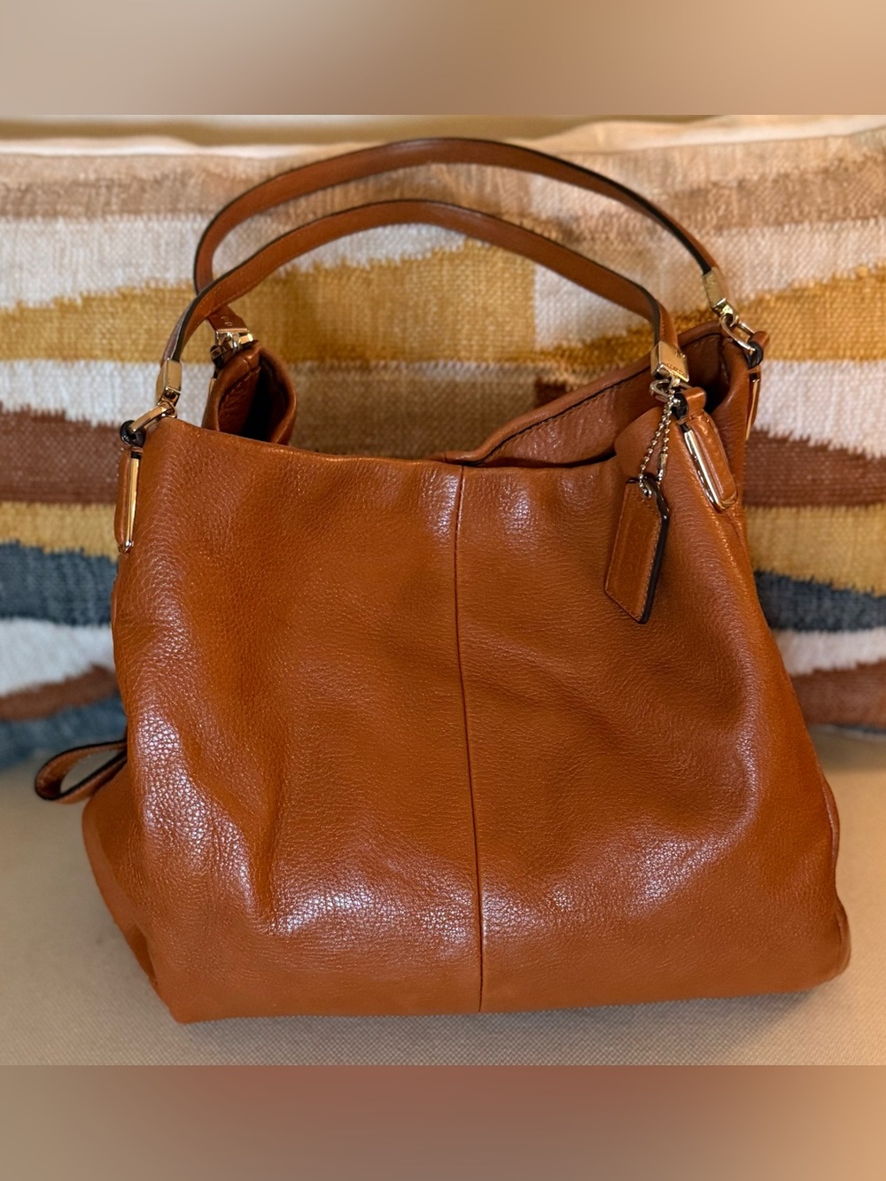 Coach #26224 Madison Phoebe Pebble Leather Cognac Brown Hobo Handbag - Picture 1 of 14